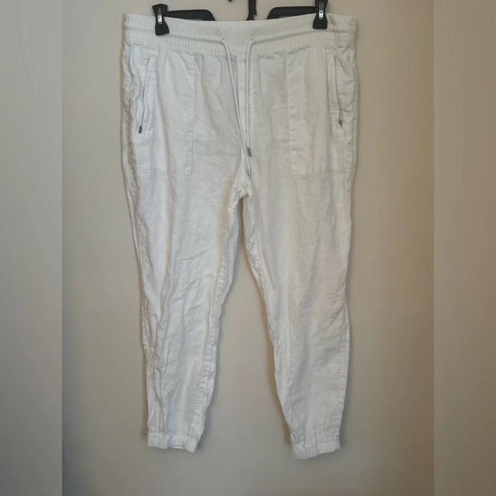 Athleta White Retreat Linen Ankle Jogger Pants Women’s Size 16 Beach 531704 - Picture 3 of 10